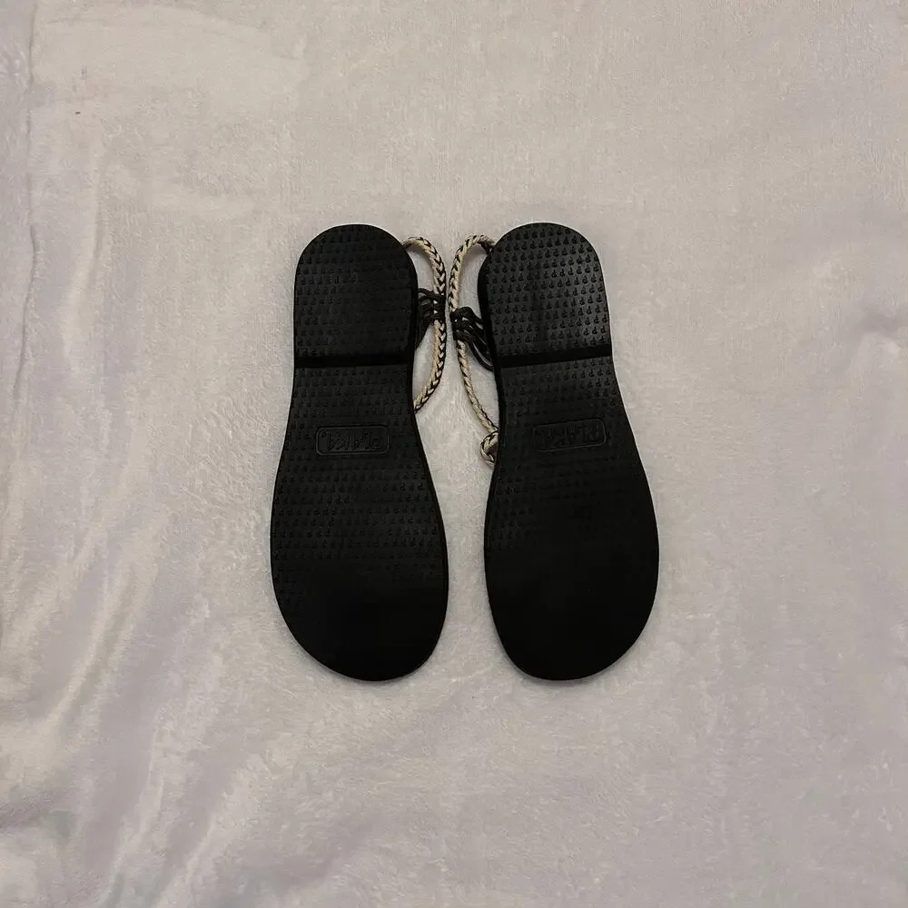 Plaka Flat Sandals for Women Braided Palm Leaf Teal & Moss Green, Size 10